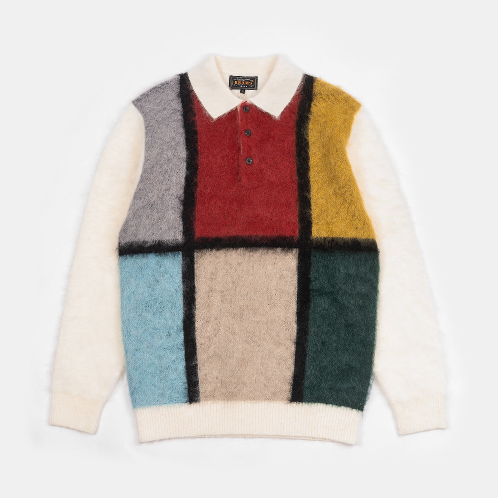 Beams+ Knit Polo Shaggy White 3812-0031